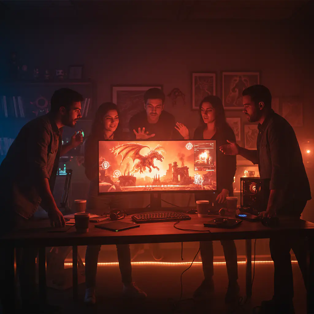 Desarrolladores creando videojuegos en el estudio